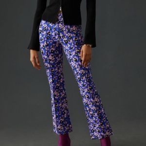 Anthropologie Margot Kick Flare Purple Animal Motif Pants, NWT